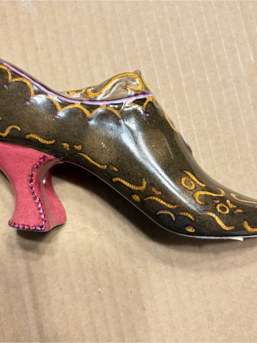 Andrea By Sadek Brown Shoe with Pink Heel and Gold Accents